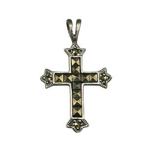 Vintage 925 Sterling Silver Marcasite Cross Pendant